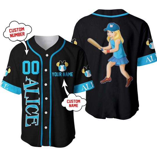 Alice In Wonderland Blue Black Jersey | Disney Custom Baseball Jersey