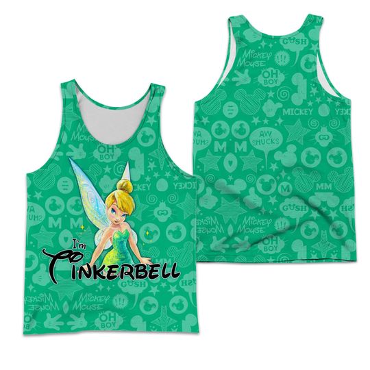 Green Tinker Bell White Small Patterns Disney Cartoon 3D Tank Top