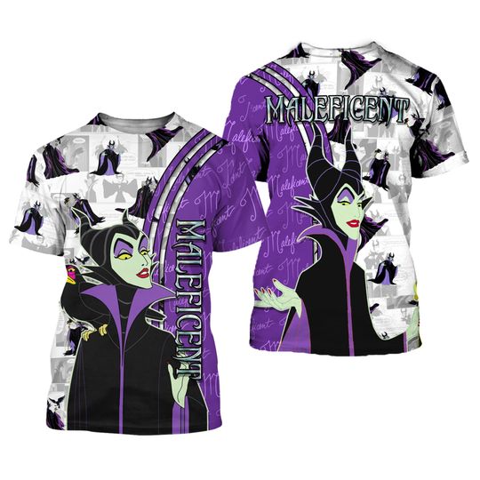 Evil Maleficent Purple Cross Comic Book Patterns Disney Outfits Unisex Casual T-shirts 3D