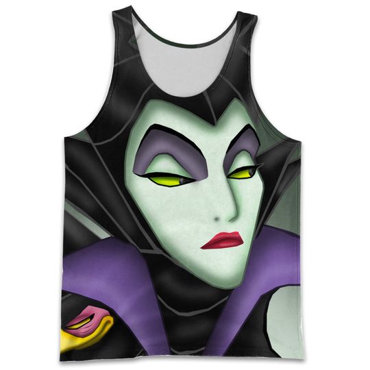 Gray Villian Maleficent Full Print Disney Cartoon Graphic 3D Tank Top