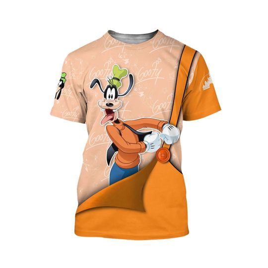 Goofy Orange Button Overalls Patterns Disney Cartoon T-shirts