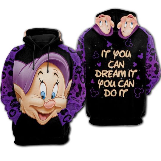 Giant Dopey Dwarf Raglan Quote Princess Disney 3D Hoodie