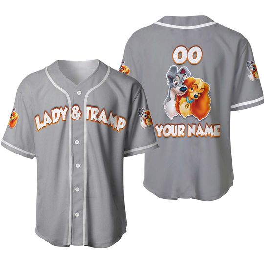 Lady And The Tramp Dogs Gray White | Disney Custom Baseball Jersey