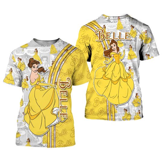 Belle Princess Yellow Cross Comic Book Patterns Disney Outfits Unisex Casual T-shirts 3D