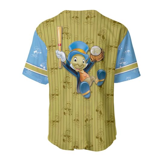 Jiminy Cricket Dark Green Blue Patterns Jersey | Disney Custom Baseball Jersey