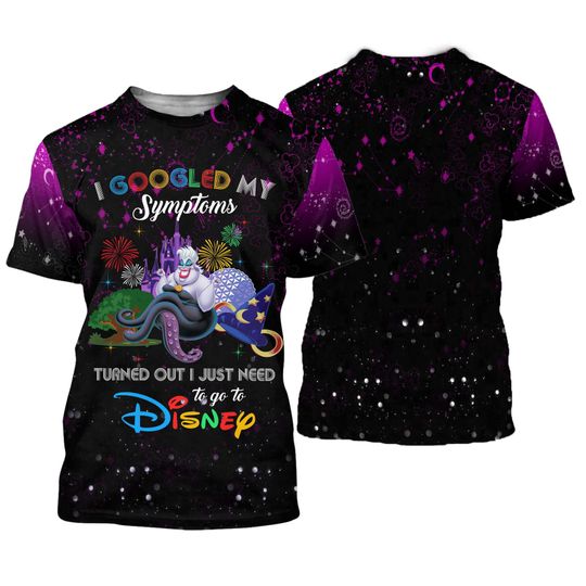 Ursula Little Mermaid Purple Black Patterns Disney Cartoon Outfits Unisex Casual T-shirts 3D