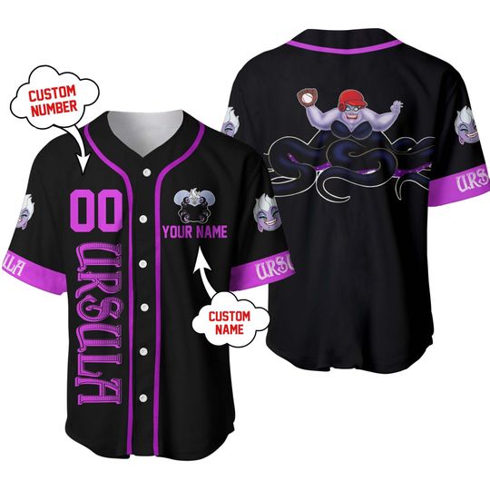 Villain Ursula Black Dark Purple Jersey, Disney Custom Baseball Jersey