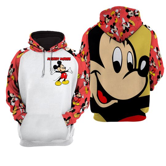 Mickey Mouse Red White Raglan Hoodie