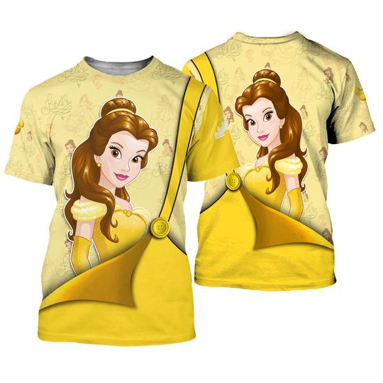 Beauty & The Beast Belle Button Overalls Patterns Disney Outfits Unisex Casual T-shirts 3D