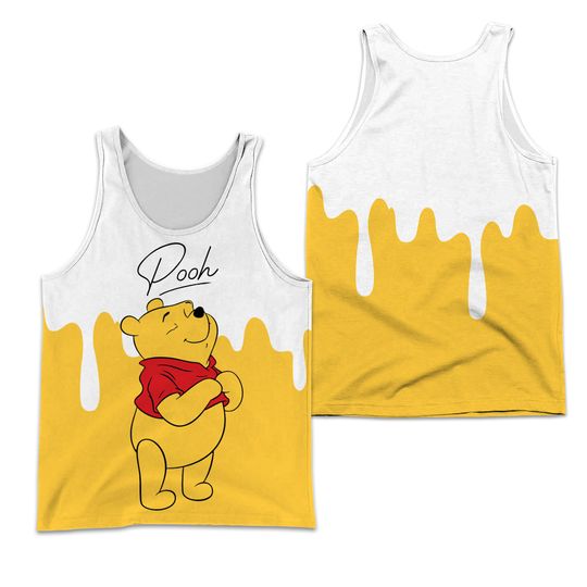 Winnie The Pooh Dripping Paint Yellow White Disney Cartoon Graphic 3D Tank Top