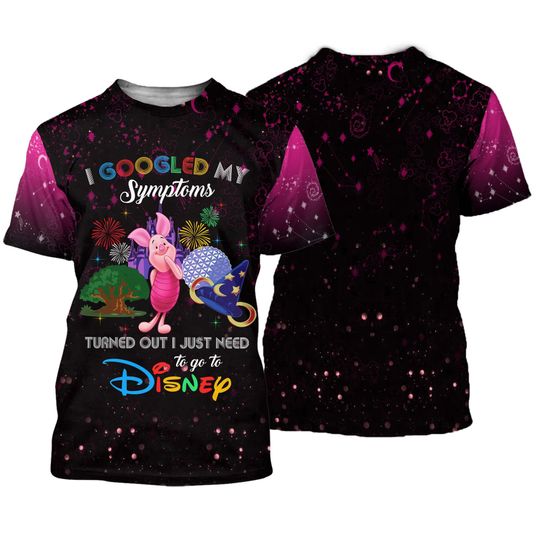 Piglet Quotes Pink Black Pattern Disney Cartoon Outfit Unisex Casual T-shirts 3D