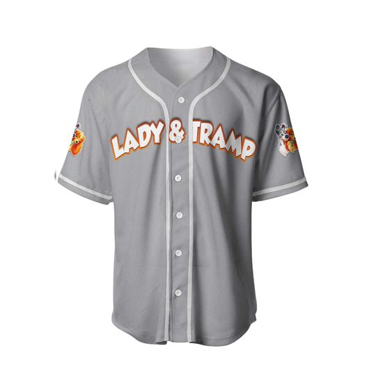 Lady And The Tramp Dogs Gray White | Disney Custom Baseball Jersey