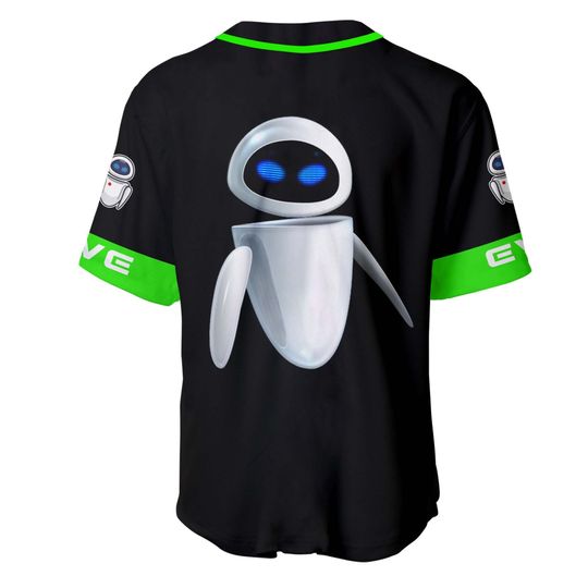 Eve Robot Pixar Black Neon Green Jersey | Disney Custom Baseball Jersey