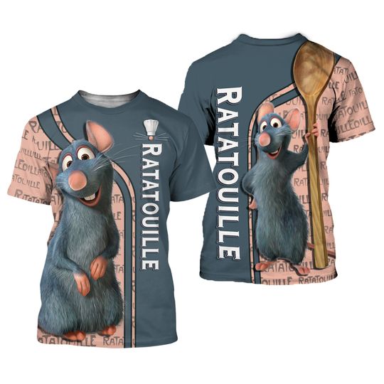 Remy Ratatouille Cream Steel Blue Signature Patterns Disney Outfits Unisex Casual T-shirts 3D