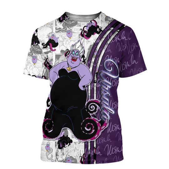 Villian Ursula Purple Cross Comic Book Patterns Disney 3D T-shirts