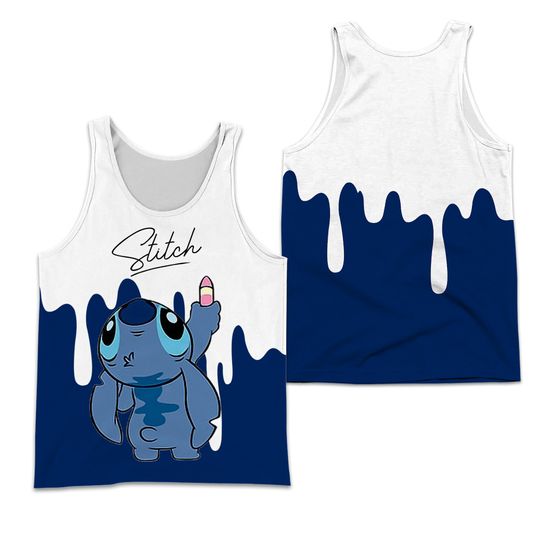 Stitch Dripping Paint Blue White Disney Cartoon Graphic Summer Vacation 3D Tank Top