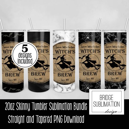 Witch's Brew Tumbler Design Bundle, 20oz Skinny Tumbler Sublimation Design Template Bundle, Halloween Tumbler  Bundle, Commercial Use