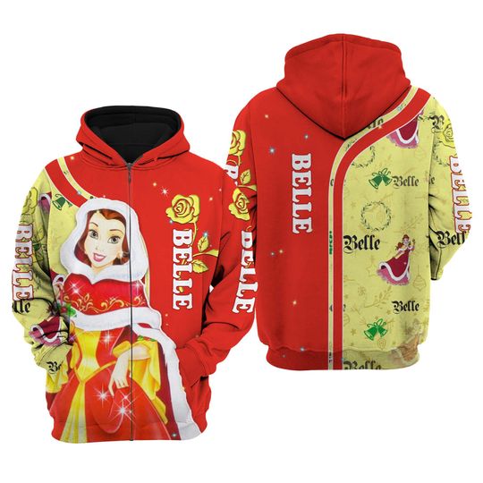 Belle Red Yellow Christmas Disney 3D Hoodie