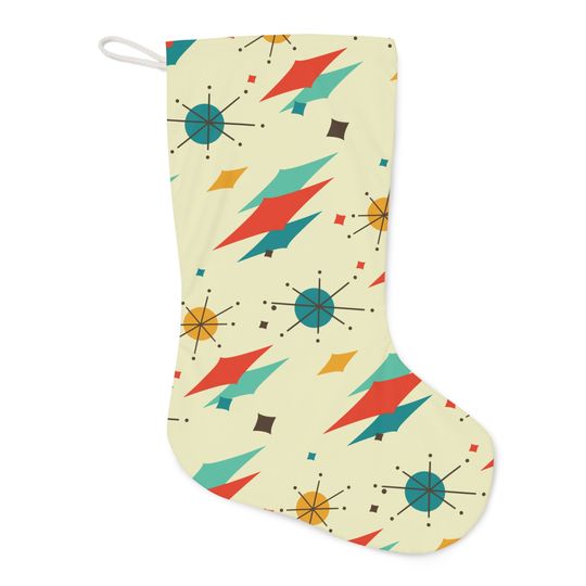 Franciscan Diamond Starburst Christmas Stocking, Mid Century Modern Retro Mantle Decor