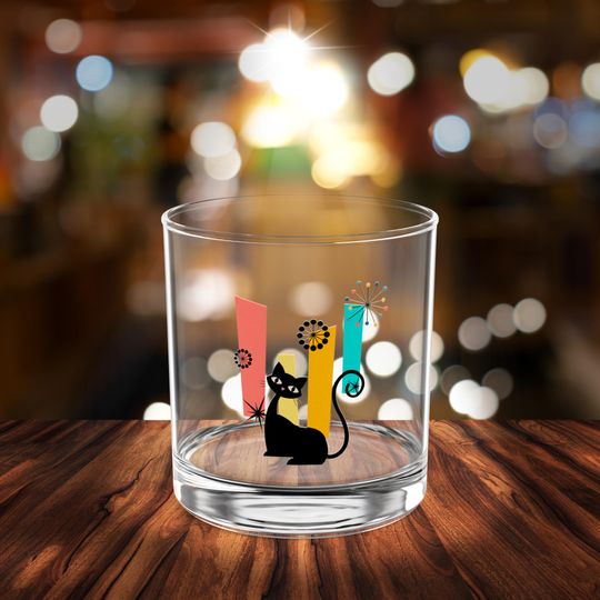 Atomic Kitschy Cat Rock Glass