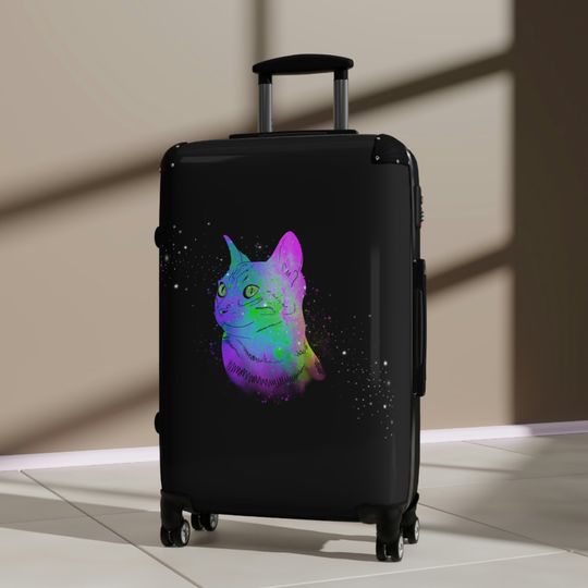 Rainbow Space Cat Black Suitcases