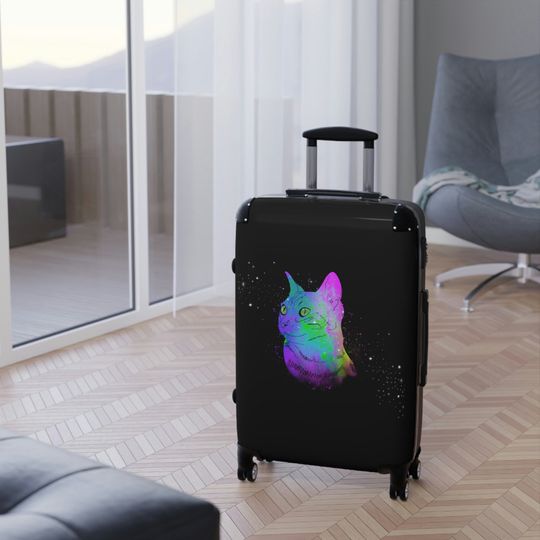Rainbow Space Cat Black Suitcases