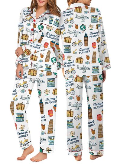 Travel Planner Silk Pajama Set for Women
