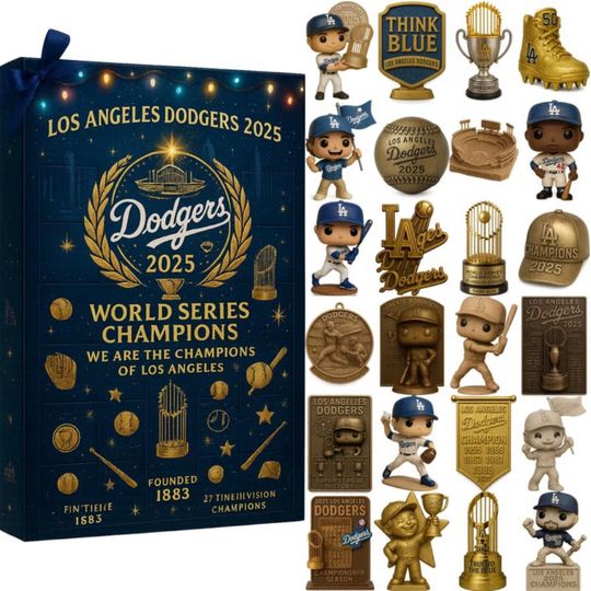 LA Dodgers World Series Champions 2025 Advent Calendar, Christmas Countdown Advent Calendar Gift Box With 24 Acrylic Ornaments