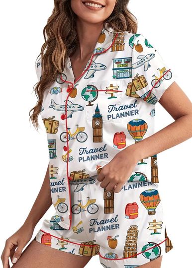 Travel Planner Silk Pajama Set for Women
