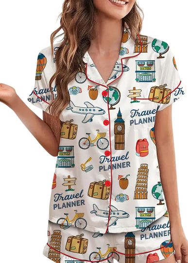 Travel Planner Silk Pajama Set for Women
