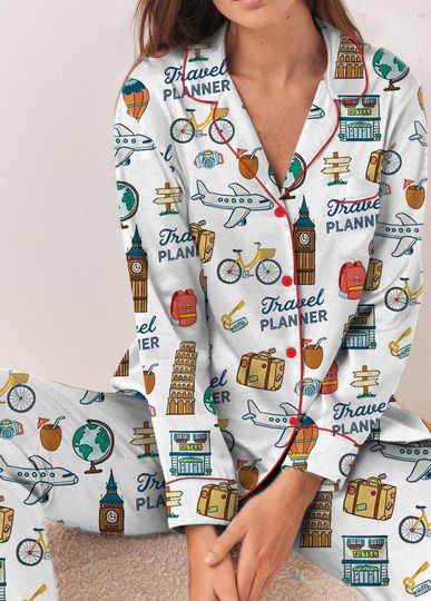 Travel Planner Silk Pajama Set for Women