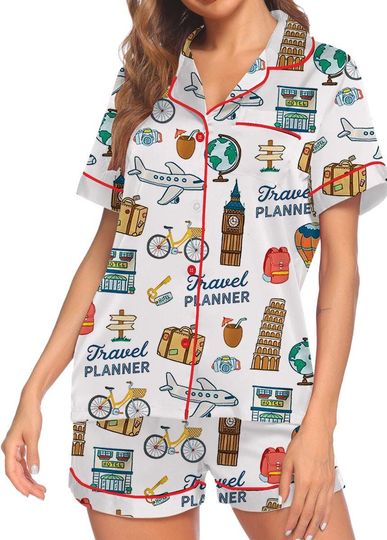 Travel Planner Silk Pajama Set for Women