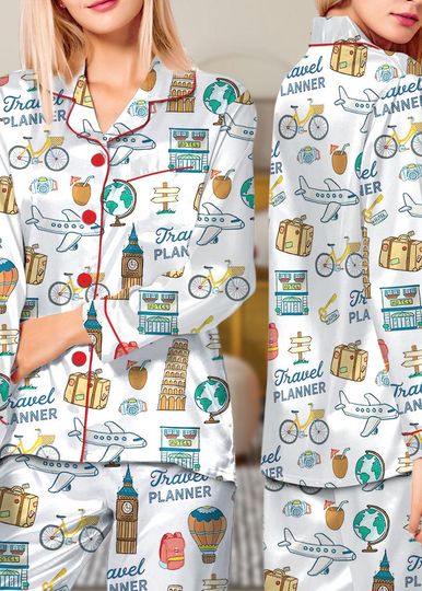 Travel Planner Silk Pajama Set for Women