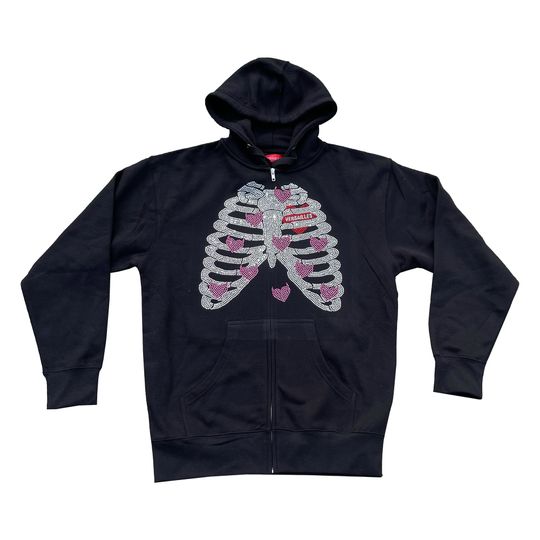 Versailles rib cage rhinestone zip up hoodie 'Evil Hearts' V3