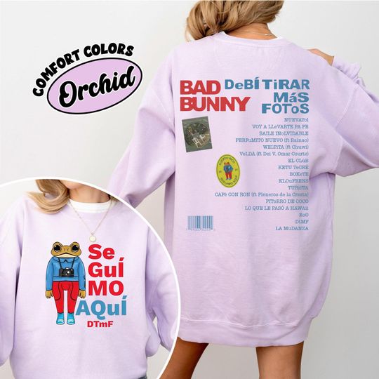 Bad Bunny Debi Tirar Mas Fotos  Double Sided Sweatshirt, Bad Bunny DTMF Album  Double Sided Sweatshirt Reggaeton Fan gift, Sapo Concho  Double Sided Sweatshirt