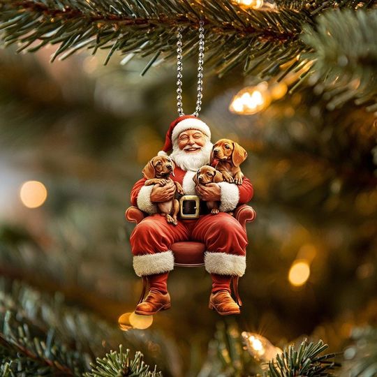 2D Flat Vizsla Dog Ornament with Santa Christmas Hanging Decor Gift for Dog Lovers