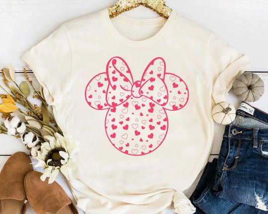 Cute Minnie Mouse Head Valentine's Day Heart Fill T-Shirt, Disney Valentine's Day Couples