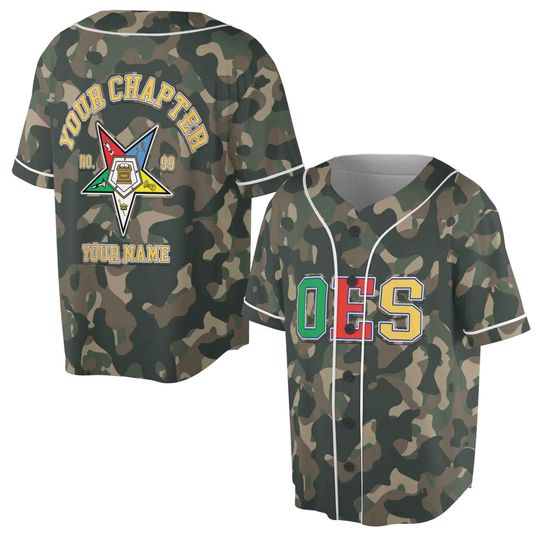 Customized Camo OES Order of the Eastern Star Baseball Jersey
