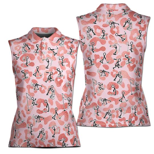 Funny Golf Stick Glitter Pink Leopard Pattern 3D Women Sleeveless Polo Size