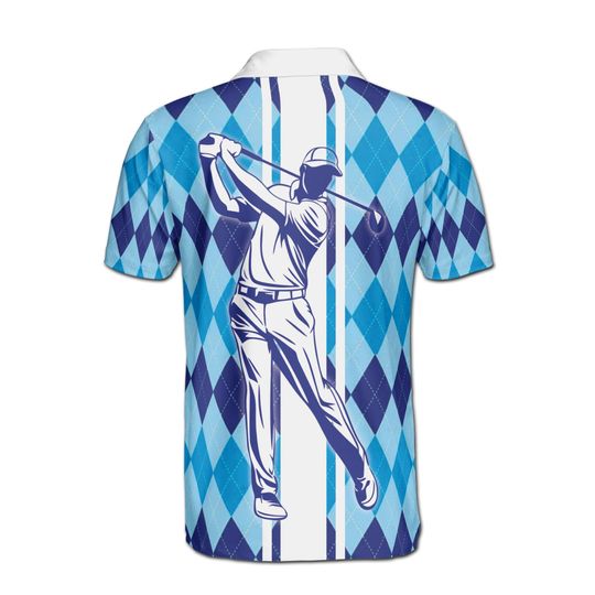 Blue Argyle Golf Champion Men's Polo Shirt, Golfer Gift