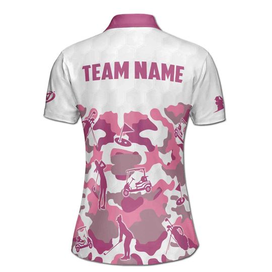 Custom Name Team Name Pink Camouflage Pattern Golf Women's Polo Shirt