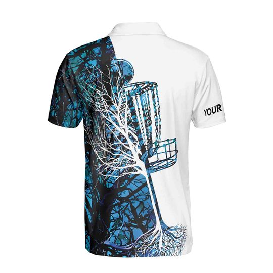 Disc Golf Custom Name Blue Camo Disc Golf Basket Polo Shirt