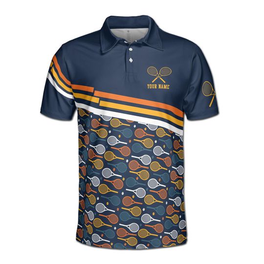 Customized Name Tennis Racket Pattern Polo