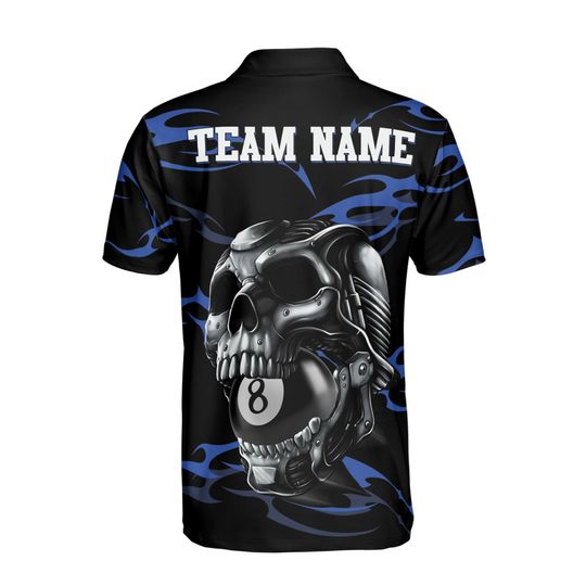Customized 8-Balls Billiard Player Grunge Skull Polo Shirt