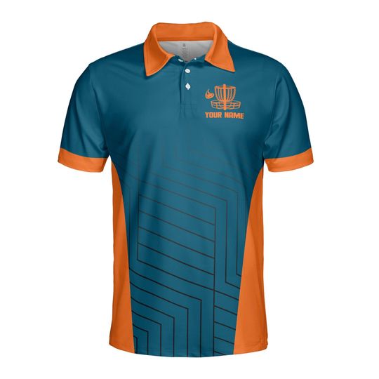 Custom Name Funny Disc Golf Blue Orange Tree Pattern Polo Shirt