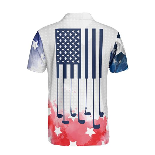 Custom Name American Flag Watercolor Play Golf Polo Shirt