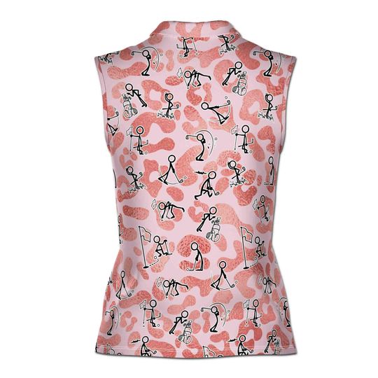Funny Golf Stick Glitter Pink Leopard Pattern 3D Women Sleeveless Polo Size