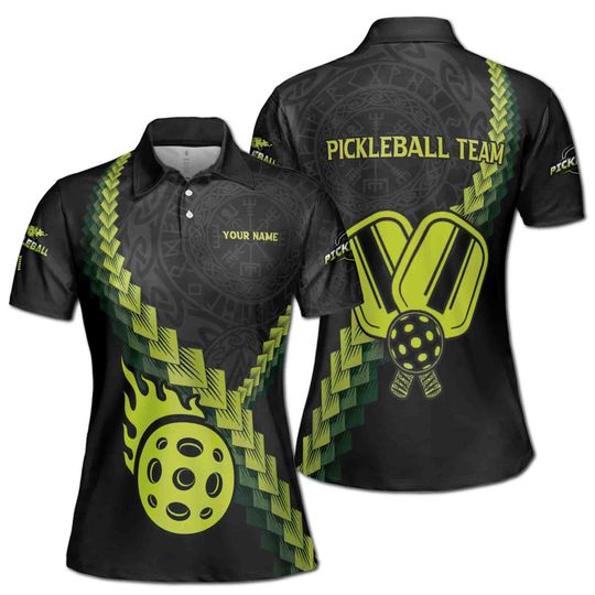 Personalized Name Team Viking Pattern Pickleball Lover Women's Polo Shirt