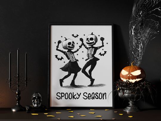 Spooky Season Halloween Poster, Dancing Skeleton Halloween Decor