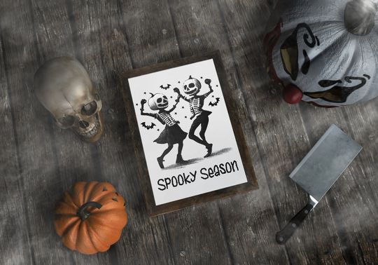 Spooky Season Halloween Poster, Dancing Skeleton Halloween Decor